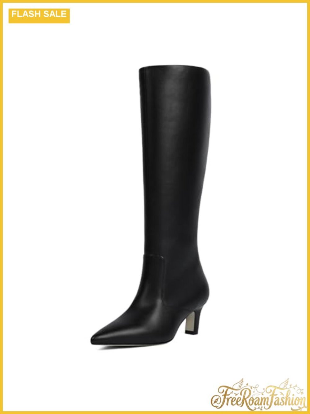Knee High Boots Pointed Toe Kitten Heel Tall Faux Leather